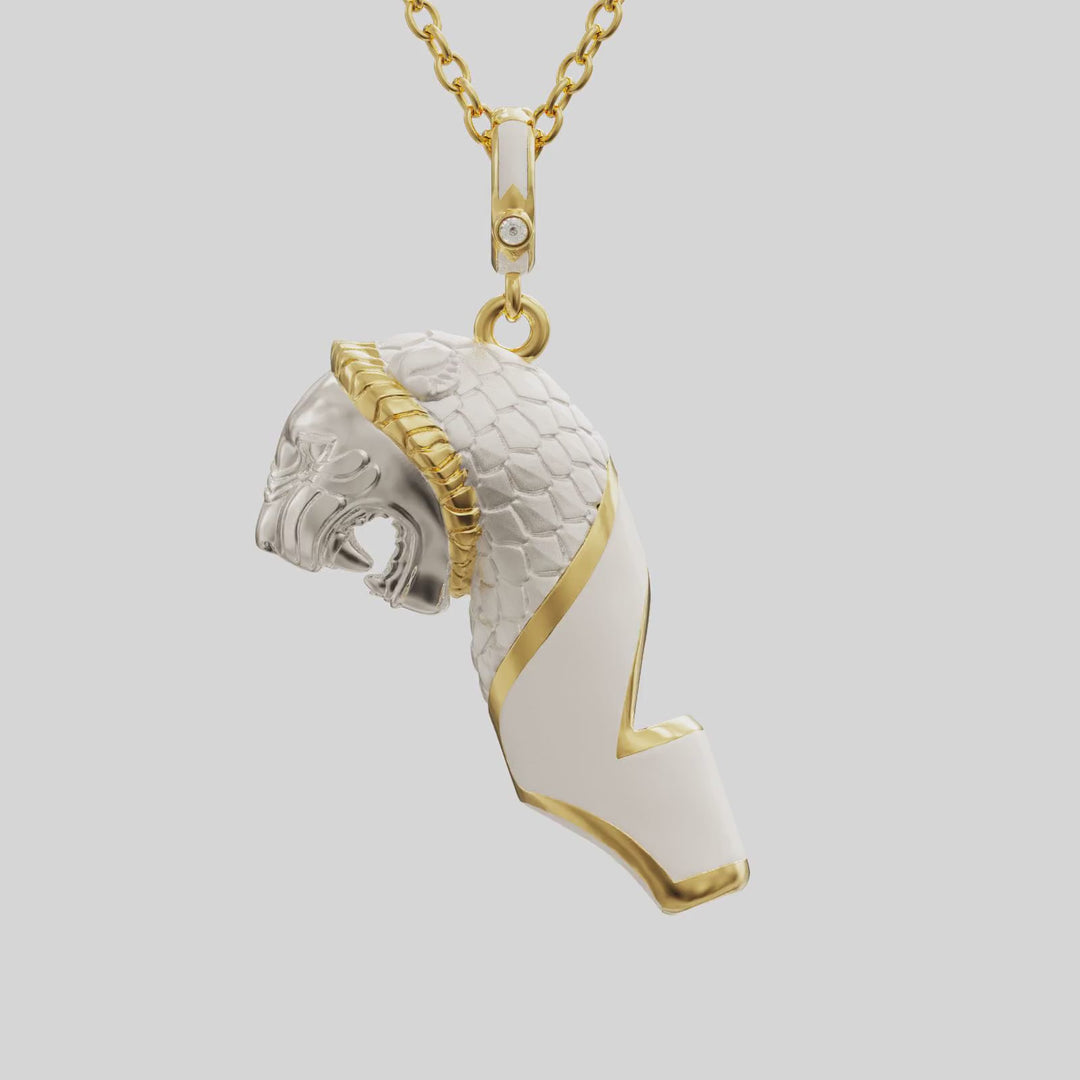 lion whistle necklace - white enamel