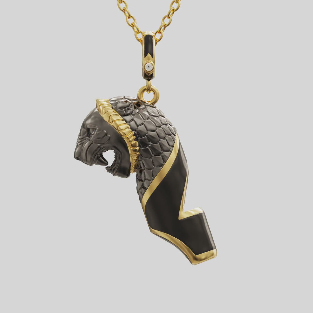 lion whistle necklace - black enamel