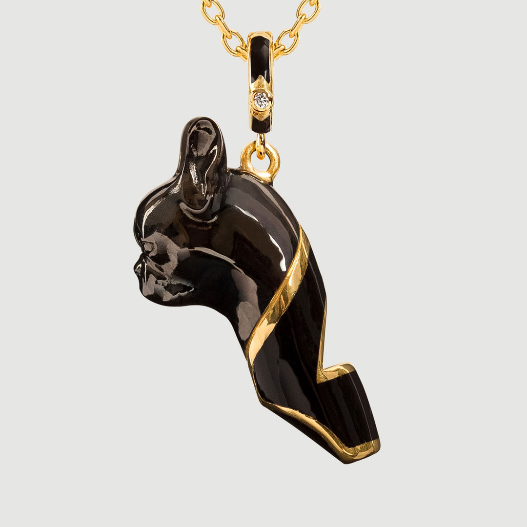 French Bulldog Necklace | Dog Whistle | Black Enamel
