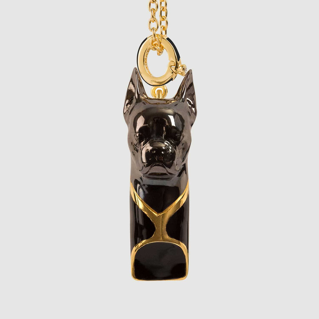 French Bulldog Necklace | Whistle | Black Enamel