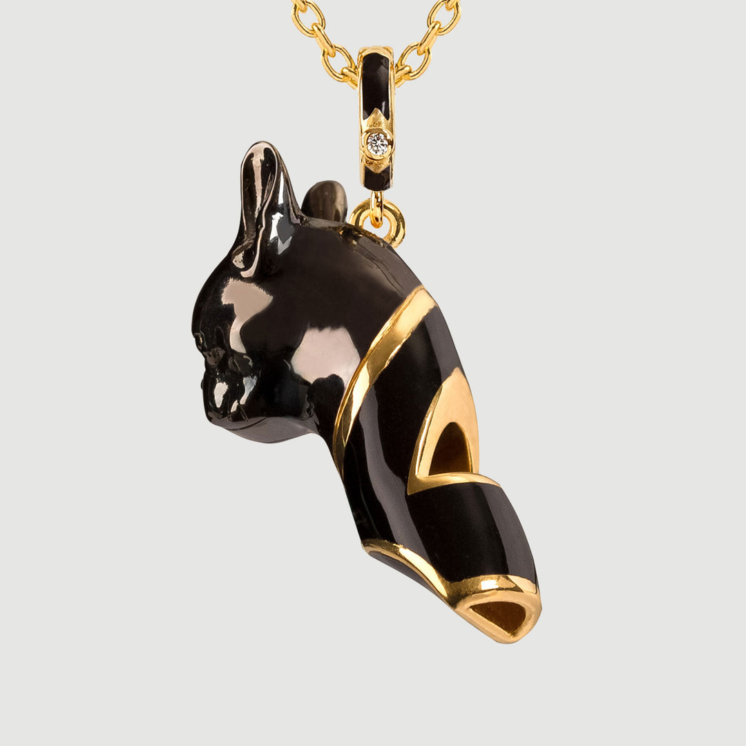 French Bulldog Necklace | Whistle | Black Enamel - Side