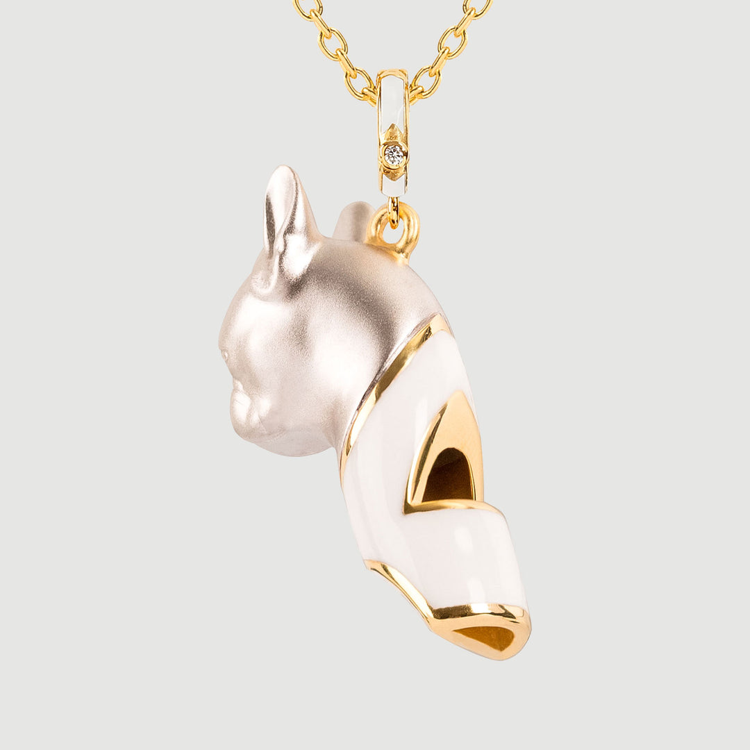 French Bulldog Necklace | Whistle | White Enamel - Side