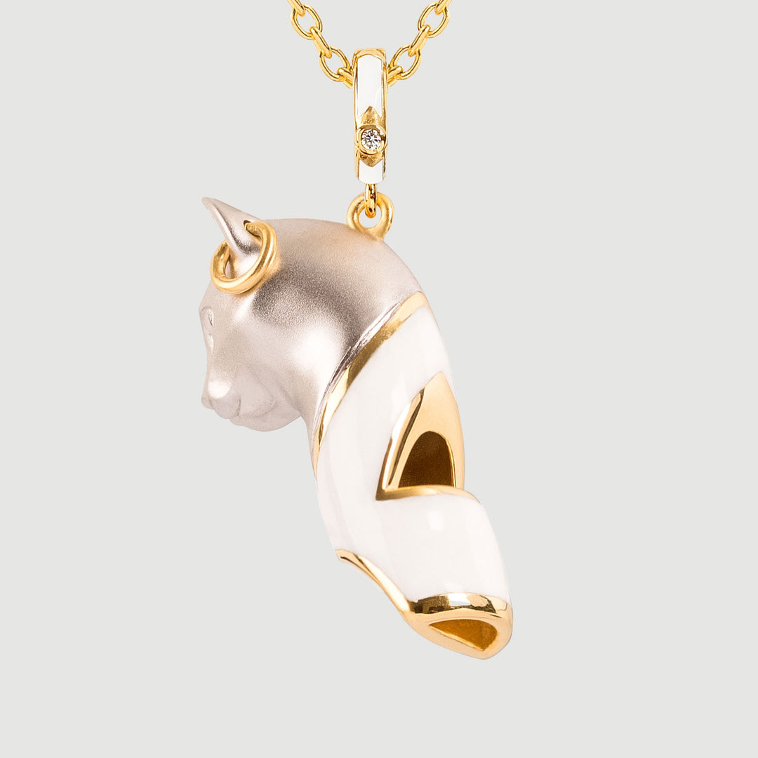 Cat Whistle Necklace | Bastet | White Enamel - Side