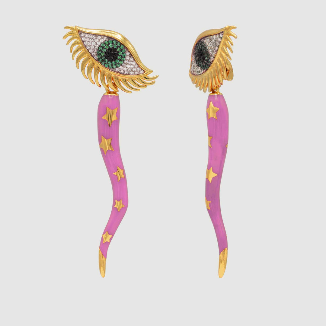 Cornicello Evil Eye | Earrings | Pink Enamel
