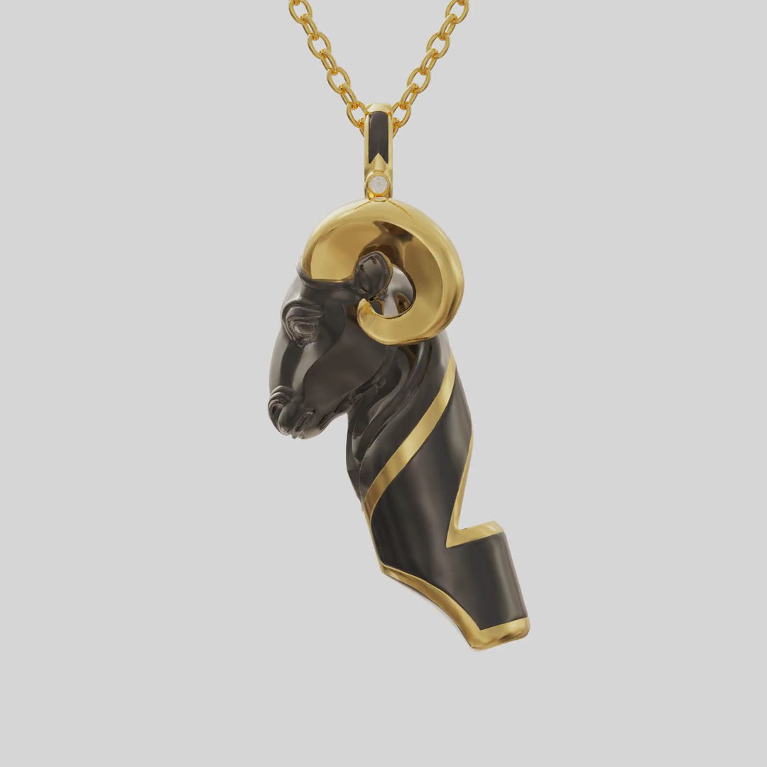ram whistle necklace - black enamel