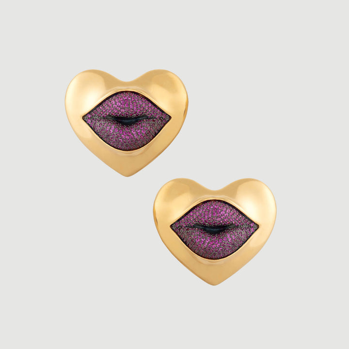 Love Lips | Gold Heart | Earrings | Ruby