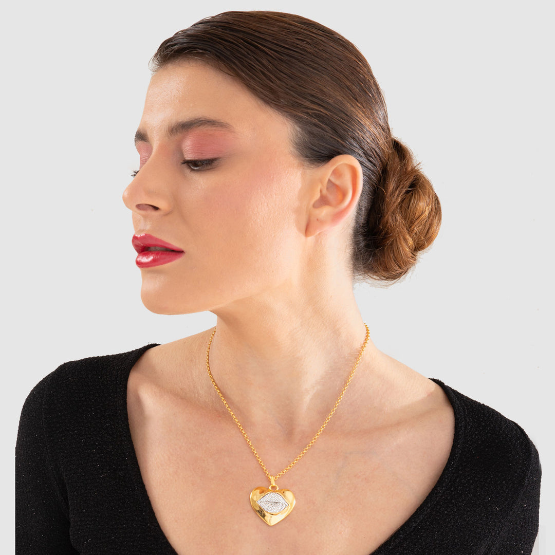 Love Lips | Necklace | Crystal - On Neck