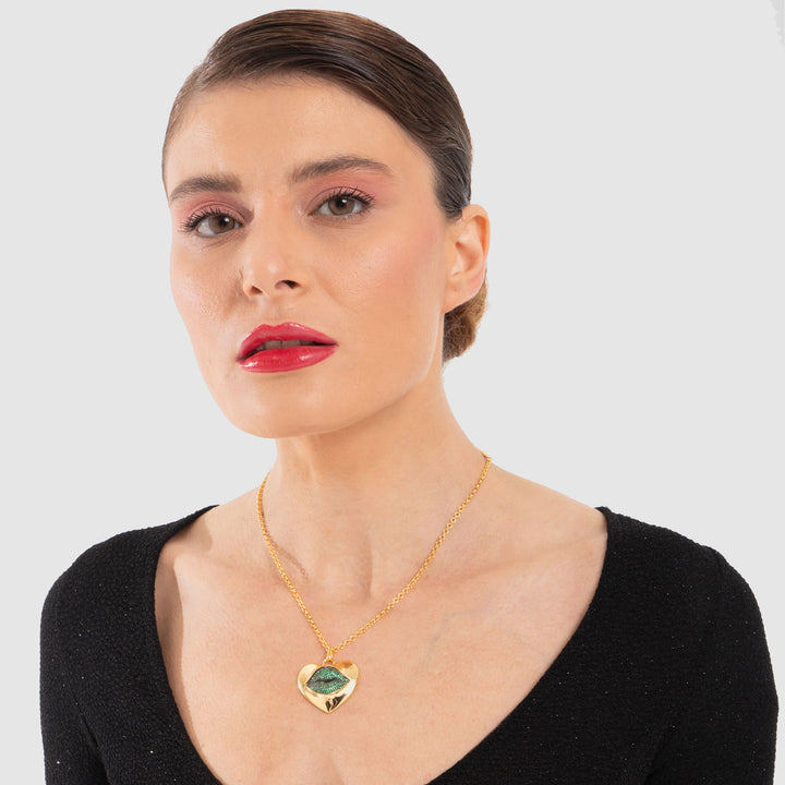 Love Lips | Necklace | Green - On Neck