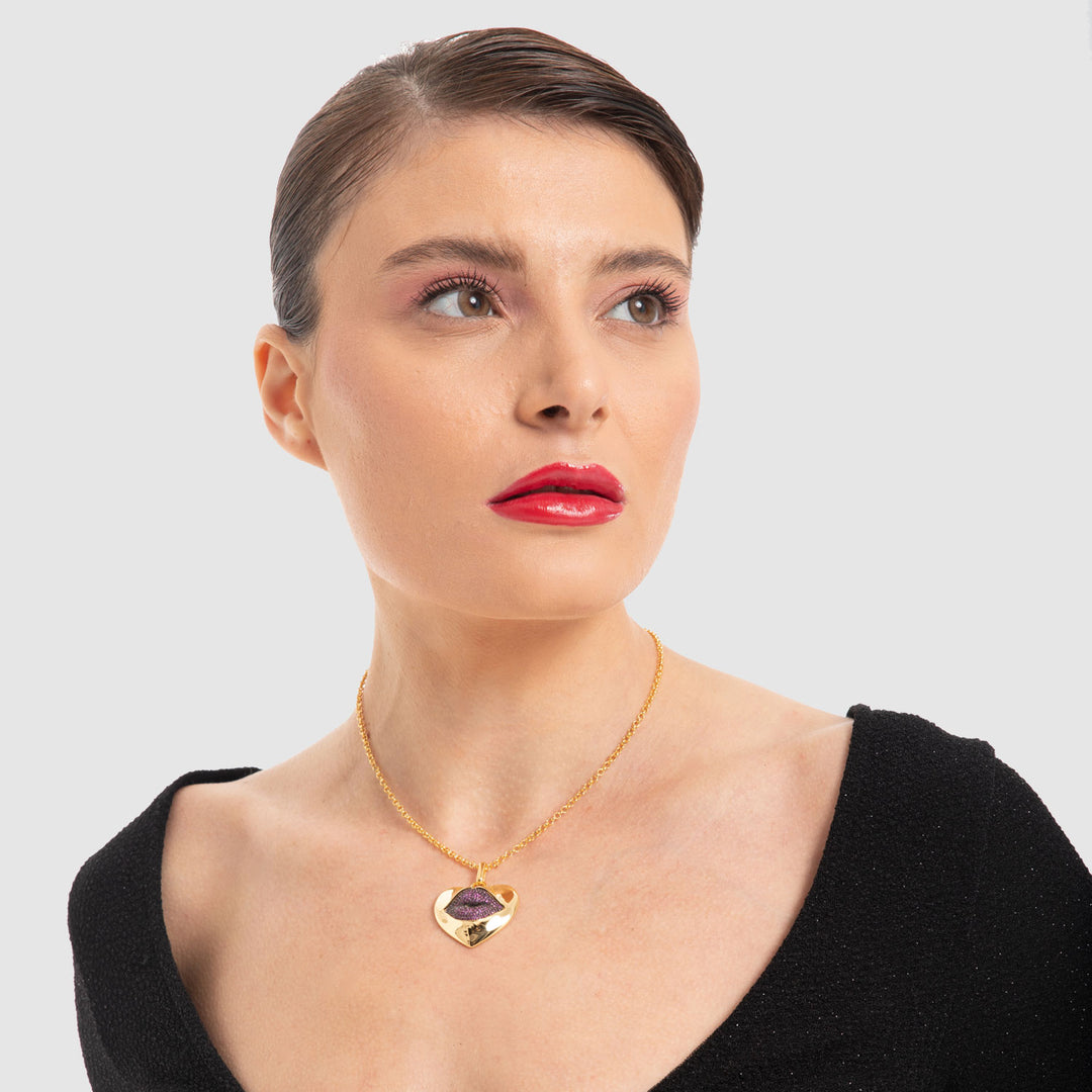 Love Lips | Necklace | Ruby Red - On Neck