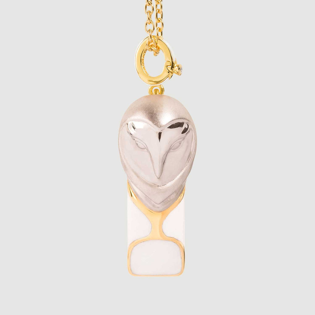 Owl Whistle Necklace | White Enamel